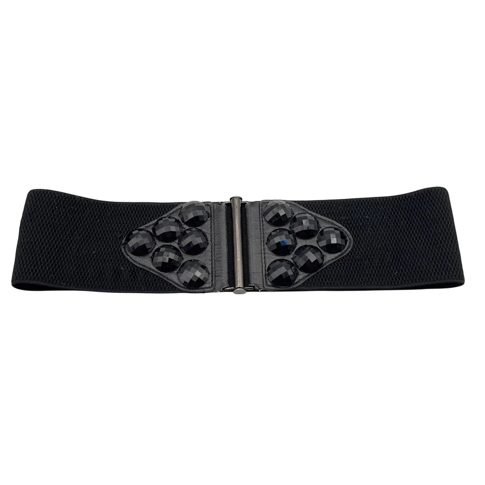 Aldo Black Wide Elastic Cinch Belt Faceted Studded Waist Belt Size P/S Goth Y2